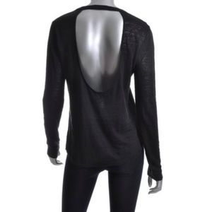 A.L.C. Linen Cut Out Black Long Sleeve Casual Top